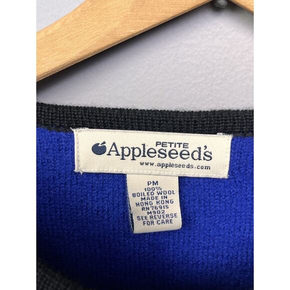 Appleseed's Cardigan Sweater Womens Petite Medium Blue Wool Embroidered - Picture 4 of 6